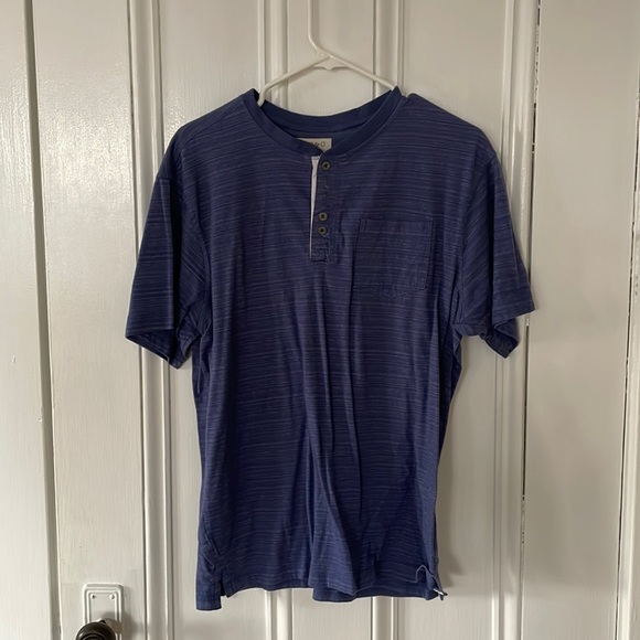 Blue button up Henley with pocket - Picture 1 of 3